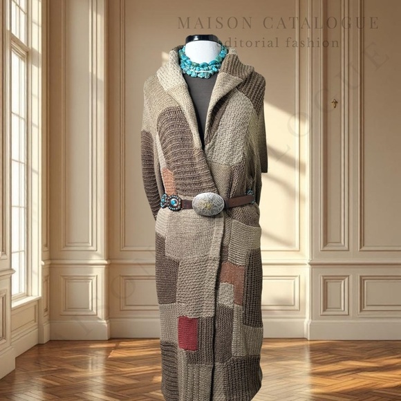 Ralph Lauren Blue Label Sweaters - Ralph Lauren ‘02 Silk Linen Hand-knit Patchwork Belted Shawl Cardigan Sweater